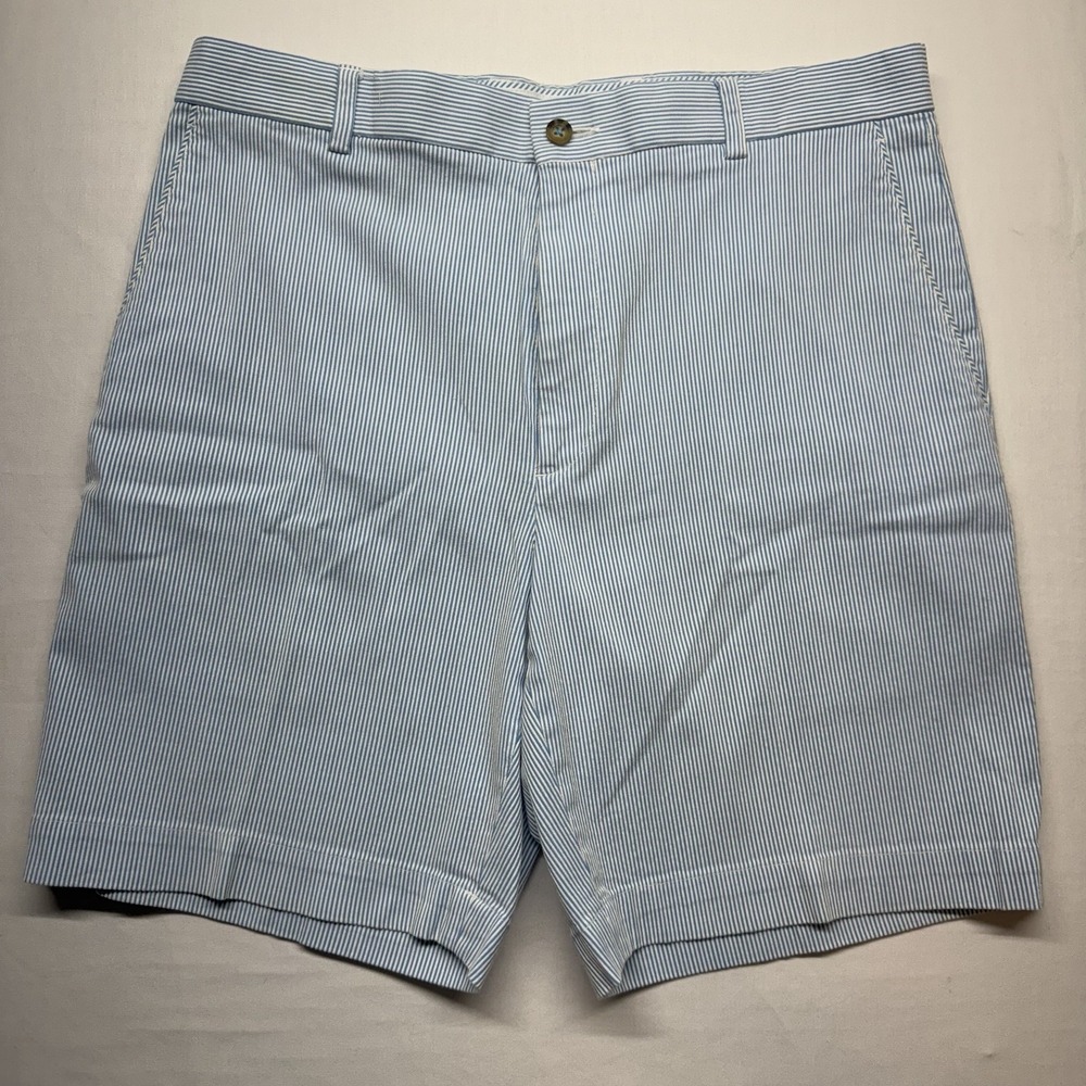 Oxford Golf Stretch Seersucker Shorts Blue White Stripe‎ Mens 34 8.5" Inseam